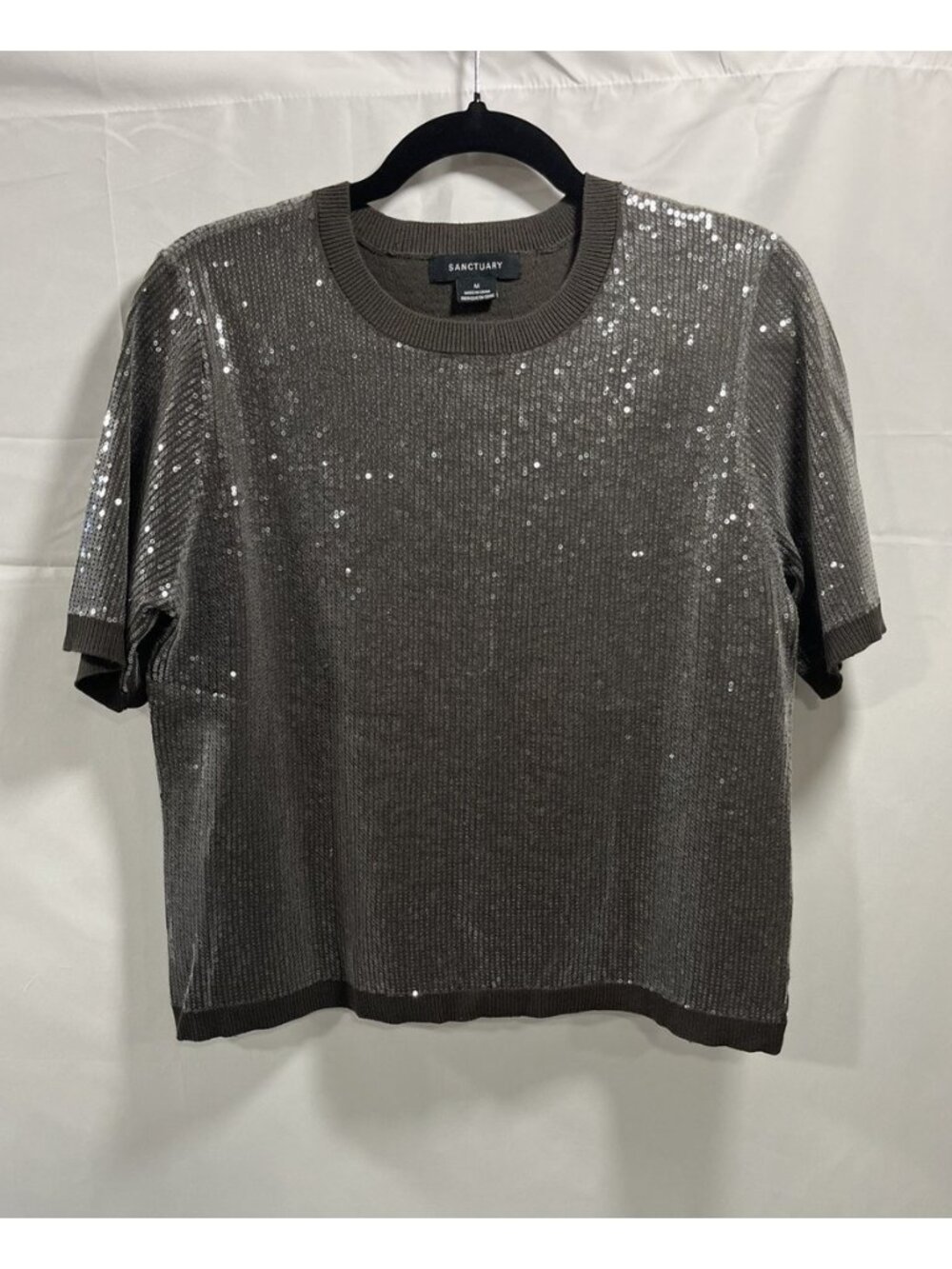 Sanctuary Women's Knit Top Charcoal Grey Silver Se